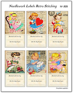 Needlework Labels Retro Stitching